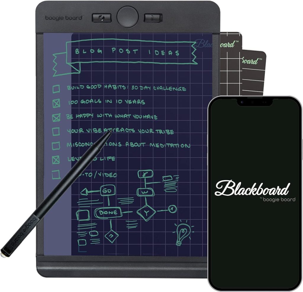 Boogie Board Blackboard Authentic Reusable Notebook with Note-Size Writing Tablet with Stylus, Instant Erase and Templates (5.5”x 7.25”)