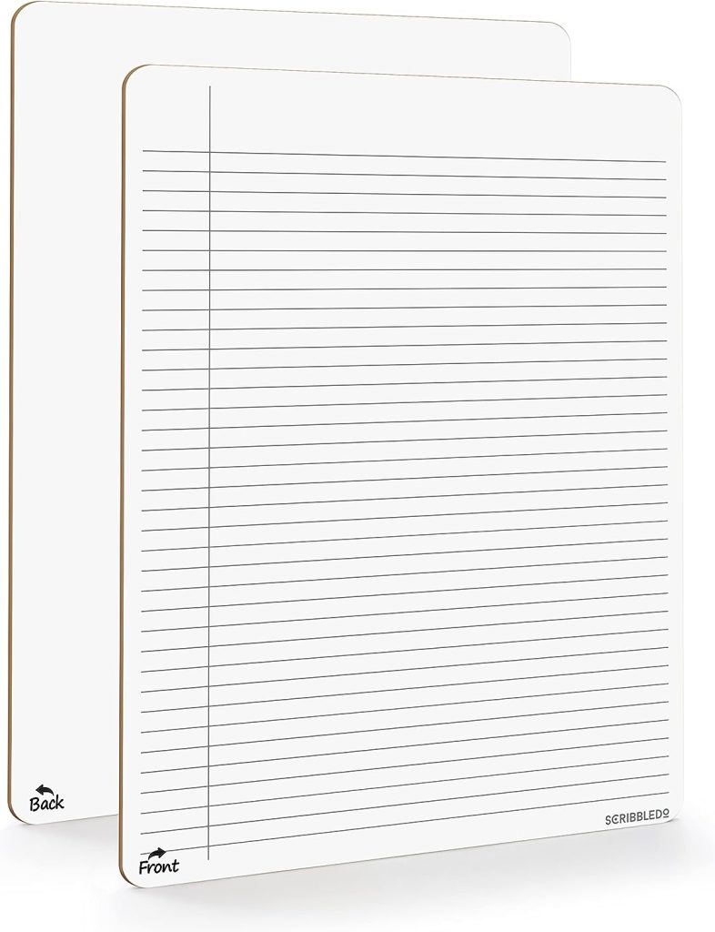 Scribbledo Dry Erase Notebook College Ruled Lined Board 9x12 Reusable Lined Erasable Ruled Writing Note Pad Lapboard, Blank Whiteboard on Reverse